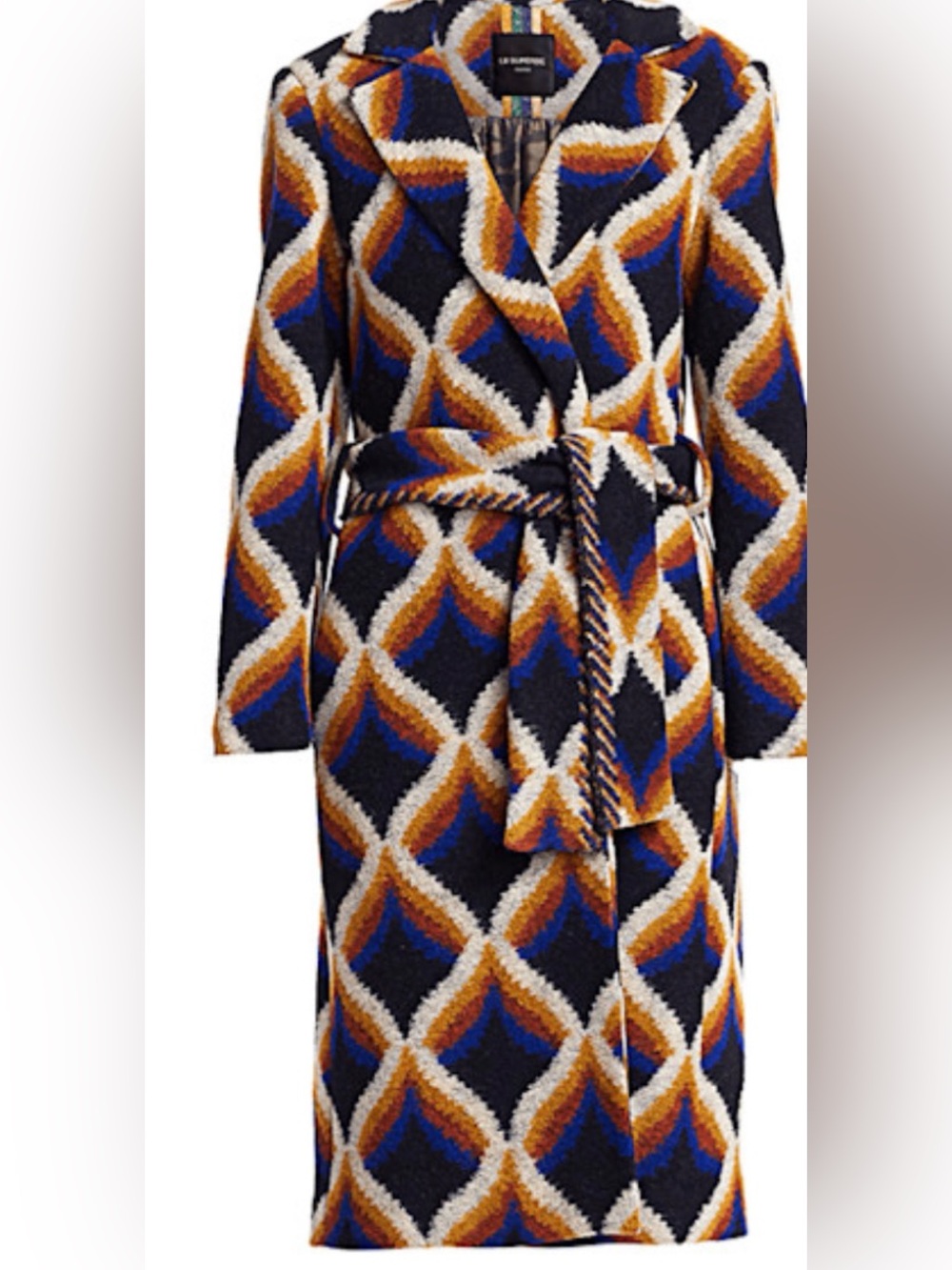 Le Superbe wrap coat. Size 2. Great condition! Blue, cream and orange tones.